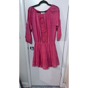 Artelier Nicole Miller Elisa Pink Crochet Cotton Lace Dress Womens Size s